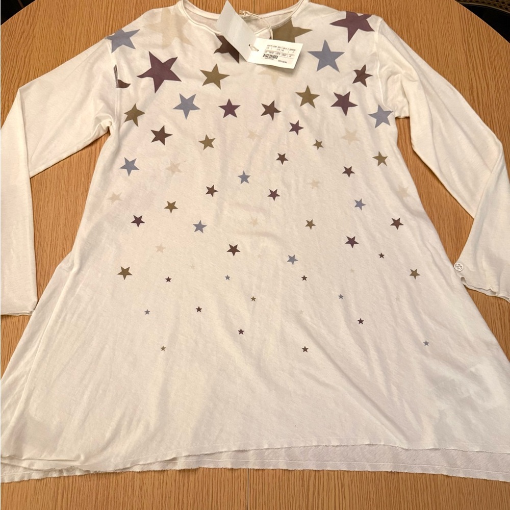 AUTH Gucci Girl Light Cotton Jersey Printed Star Raw Edge Hem Dress 10-12